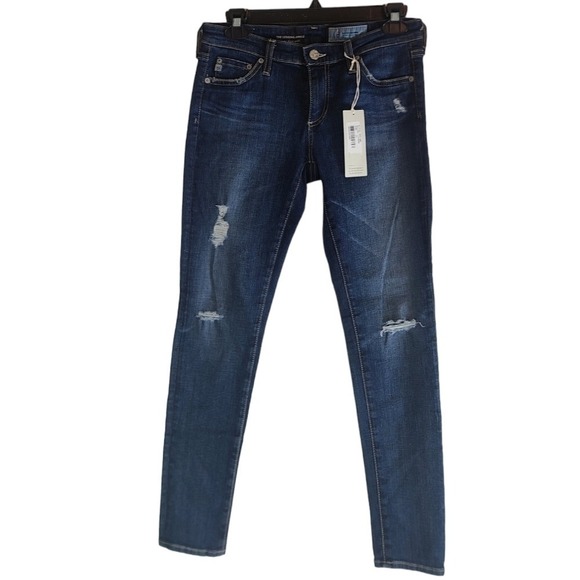Adriano Goldschmied The Legging Super Skinny Ankle Distressed Blue Jeans 27 NWT
